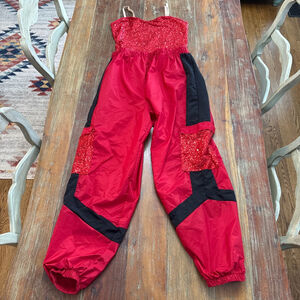 Weissmans Dance Costume Adult Large Red Black Sequin Jumpsuit